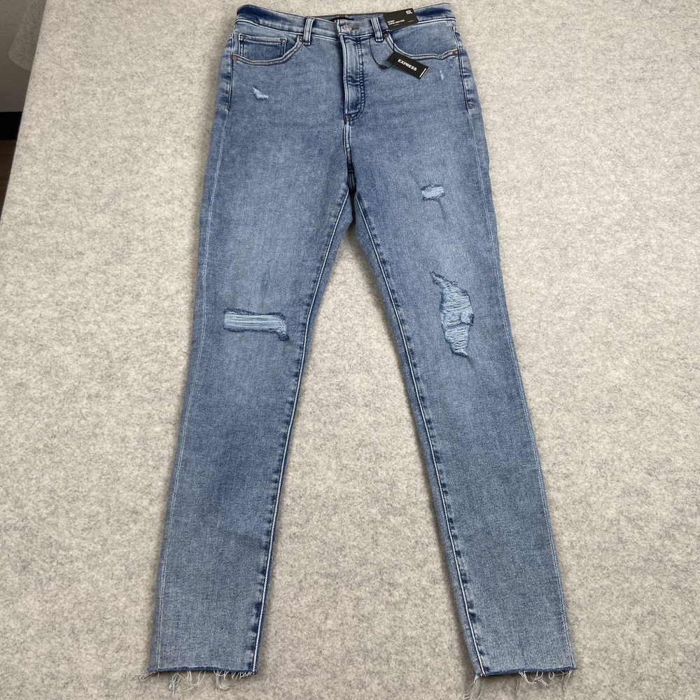 Express Jeans Womens 10L (29x29) Blue Super High Rise Skinny Distressed Denim